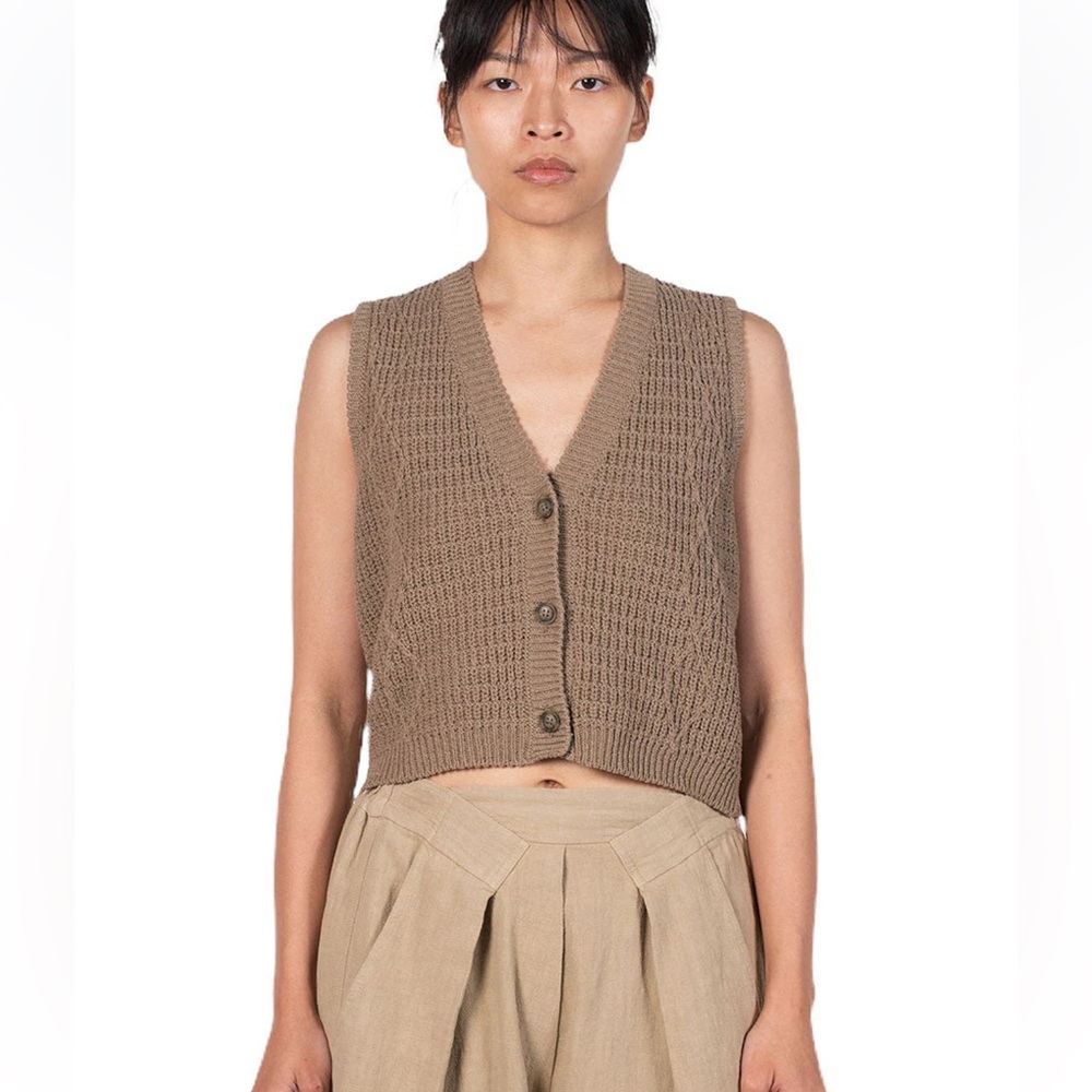 SOLD CORDERA Monica Cordera Cable Knit Waistcoat Button-Up Sweater Vest Taupe